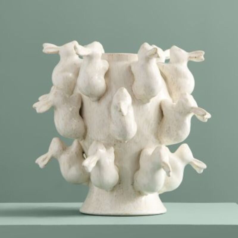 VASE WITH RABBITS WHITE