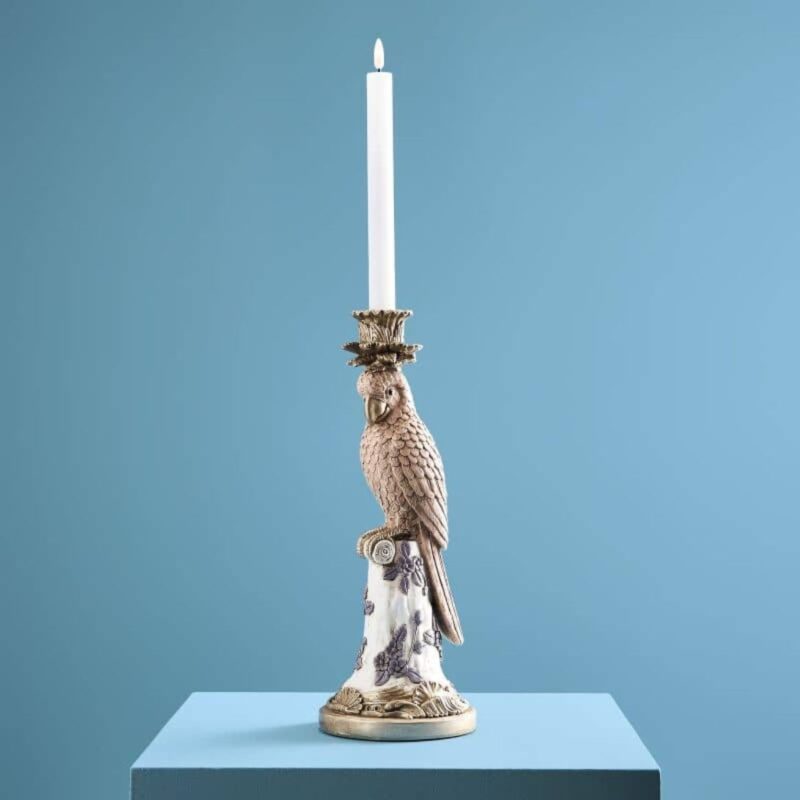CANDLESTICK PARROT NIO PINK-GOLD-WHITE VINTAGE-ECCENTRIC DECORATION
