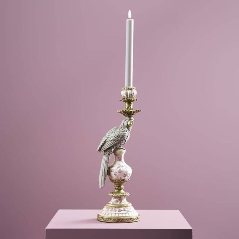 CANDLESTICK PARROT AMARI GREEN-WHITE-GOLD VINTAGE-ECCENTRIC DECORATION