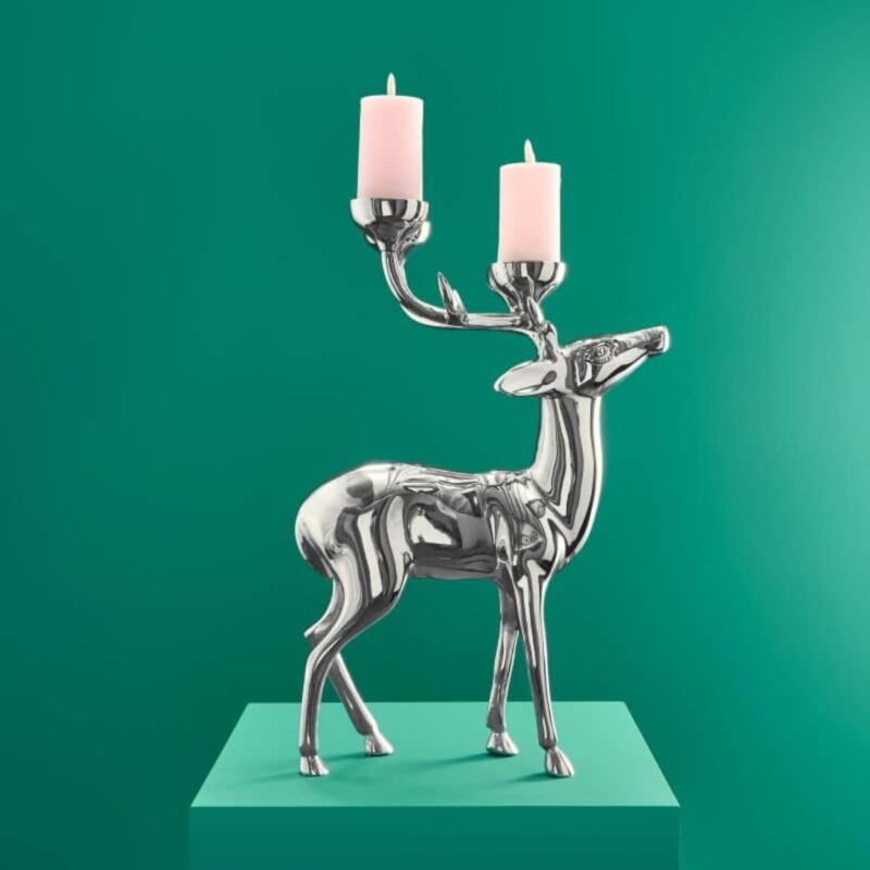 CANDLESTICK DEER SILVER ALUMINUM