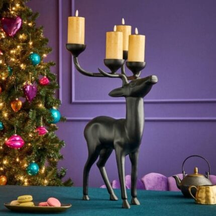 CANDLESTICK DEER BLACK ALUMINUM