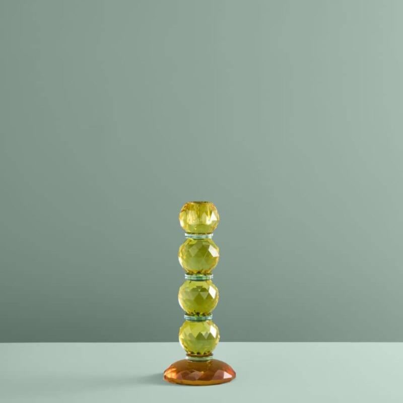 CANDLE HOLDER FANCY CRYSTAL YELLOW ROUND GLASS