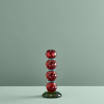 CANDLE HOLDER FANCY CRYSTAL RED ROUND GLASS