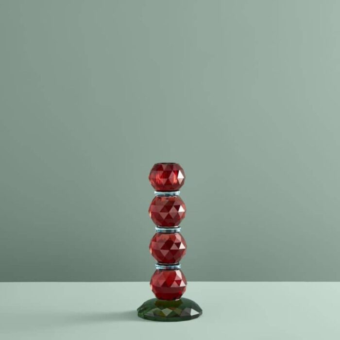 CANDLE HOLDER FANCY CRYSTAL RED ROUND GLASS
