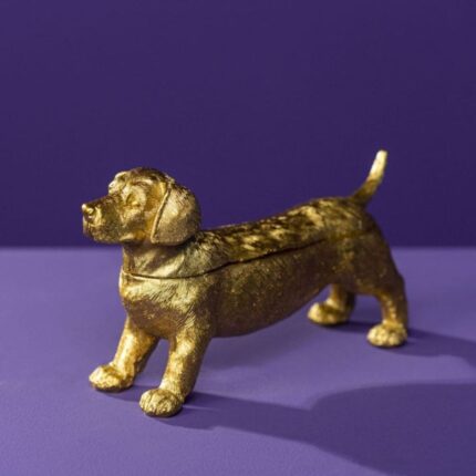 DECORATIVE BOX DOG DACHSHUND GOLD