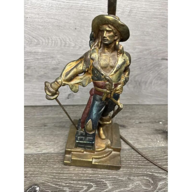 BRONZE LAMP FIGURE SWASHBUCKLER MUSKETEER ARMOR CRAFTSMEN