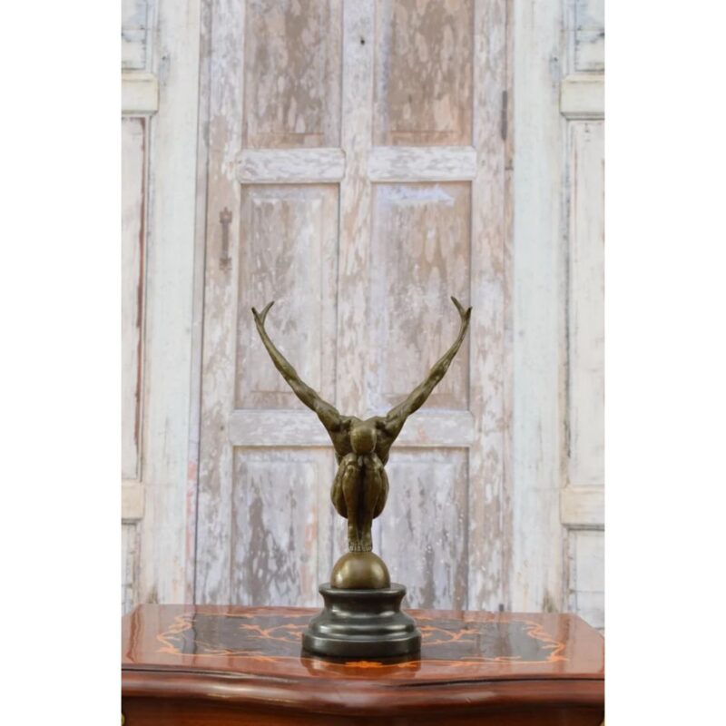 SWIMMER BRONZE STATUE ON MARBLE BASE - MAN ACT DIVER BRONZE SCULPTURE