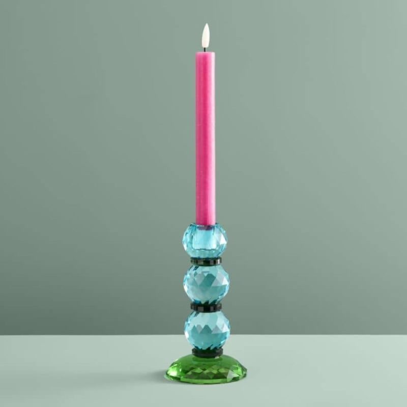 CANDLE HOLDER FANCY CRYSTAL PURPLE ROUND GLASS