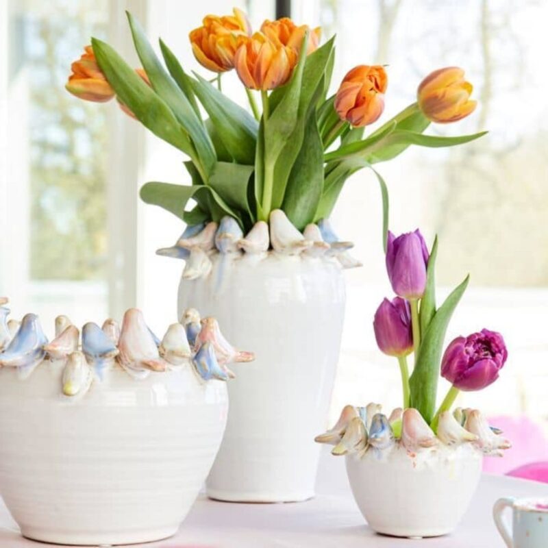 VASE WITH BIRDS L WHITE