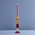 CANDLE HOLDER FANCY CRYSTAL MULTICOLORED SQUARE GLASS