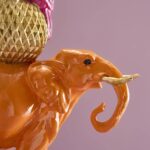 CANDLEHOLDER ELEPHANT WITH COCKATOO HAND-PAINTED