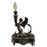 ANTIQUES ROADSHOW DALE TIFFANY BRONZE WINGED MERMAID ELECTRIC TABLE SIREN LAMP