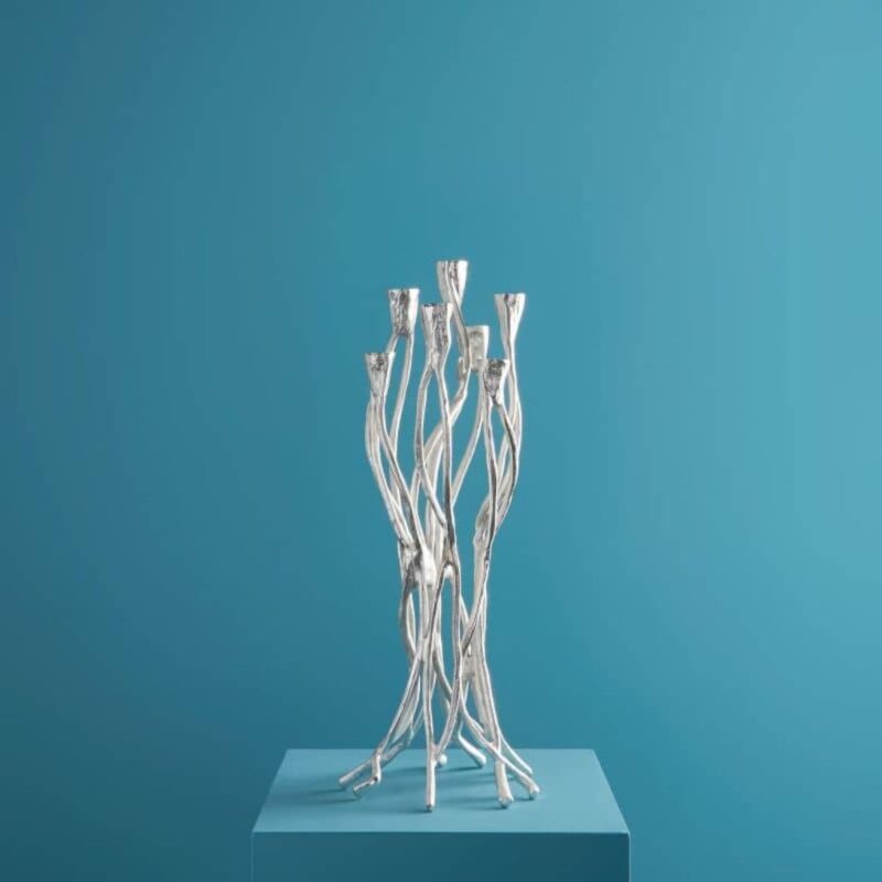 CANDLESTICK ROOTS SILVER ALUMINUM HANDMADE