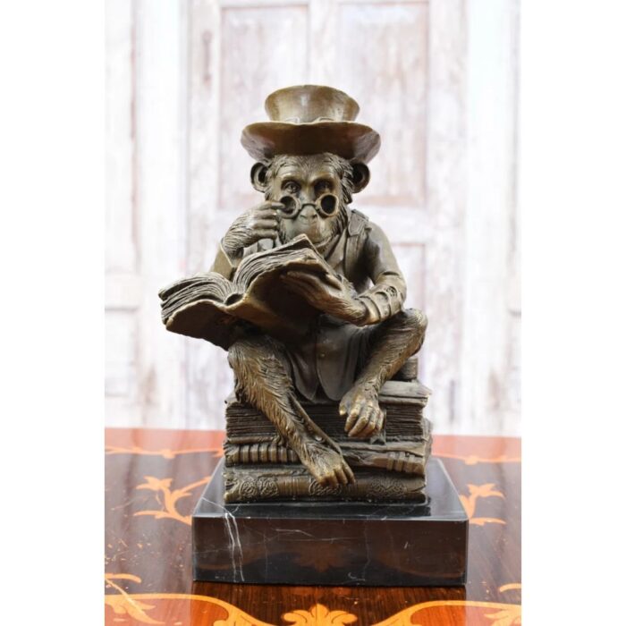 STEAMPUNK MONKEY READING BOOK STATUE