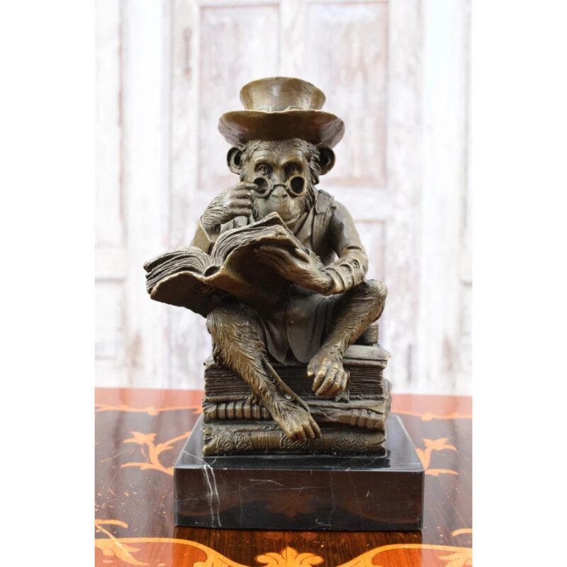 STEAMPUNK MONKEY READING BOOK STATUE