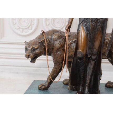 WARRIOR AMAZON GODDESS WITH TIGER BRONZE STATUE
