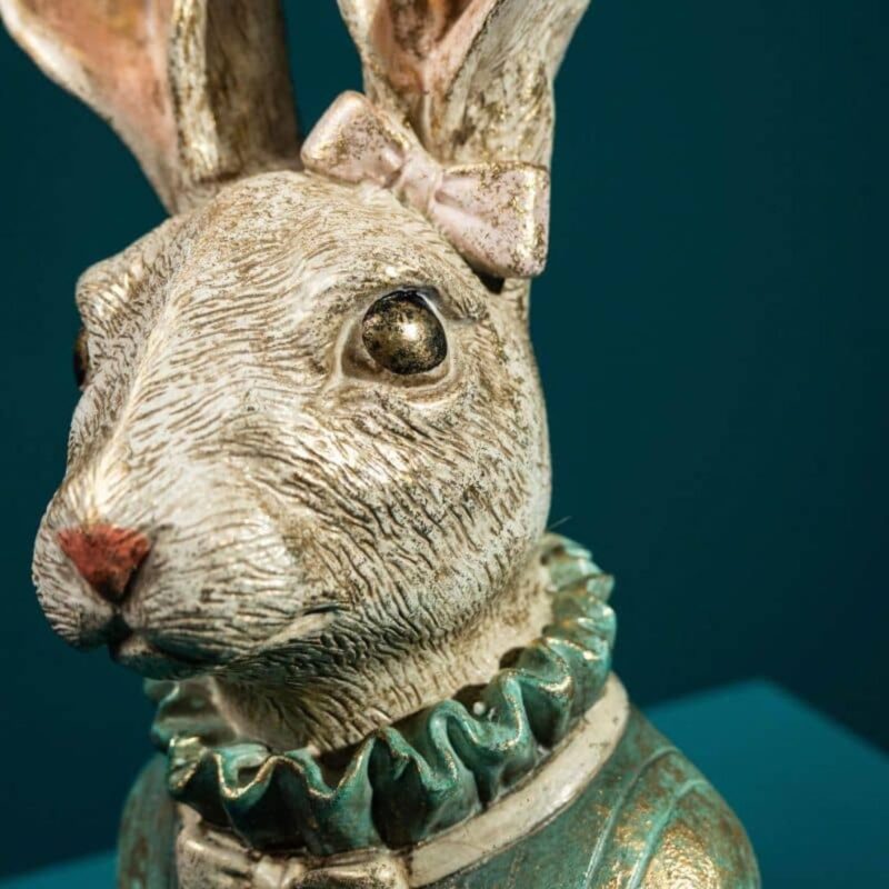 DECORATIVE FIGURINE RABBIT HEIDILEIN TURQUOISE-CREAM-GOLD