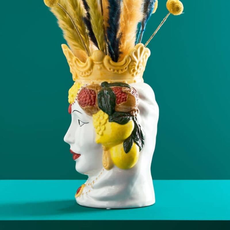 SICILIAN FEMALE BUST DECORATIVE VASE ISABETTA COLOURFUL HAND-PAINTED