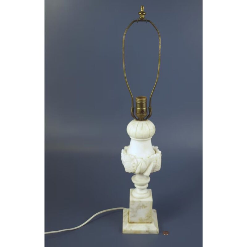 ANTIQUE EARLY 20TH C NEOCLASSICAL HAND CARVED ITALIAN MARBLE TABLE LAMP