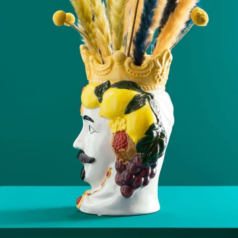 SICILIAN MALE BUST DECORATIVE VASE MORO COLOURFUL HAND-PAINTED