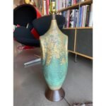 CERAMIC SCULPTURE LAMP GERMAN VOLCANIC GLAZE VERDIGRIS