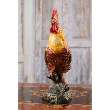 CAST IRON COLORFUL ROOSTER SCULPTURE