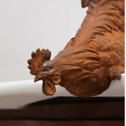 CAST IRON ROOSTER FARM ANIMAL SCULPTURE