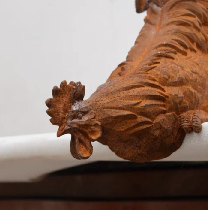 CAST IRON ROOSTER FARM ANIMAL SCULPTURE
