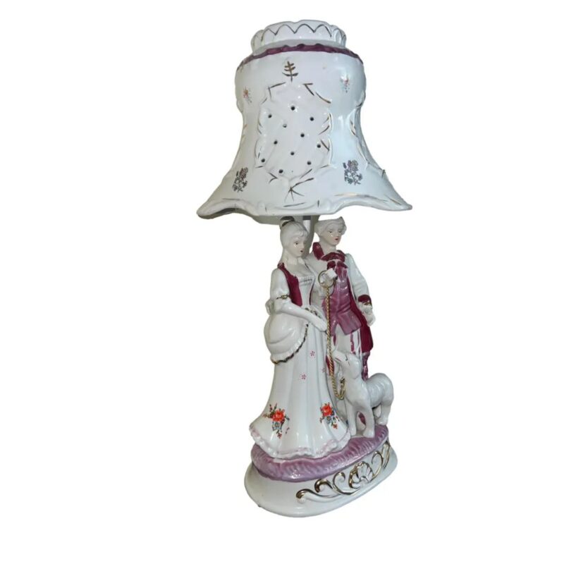 VINTAGE VICTORIAN PORCELAIN TABLE LAMP WHITE PINK