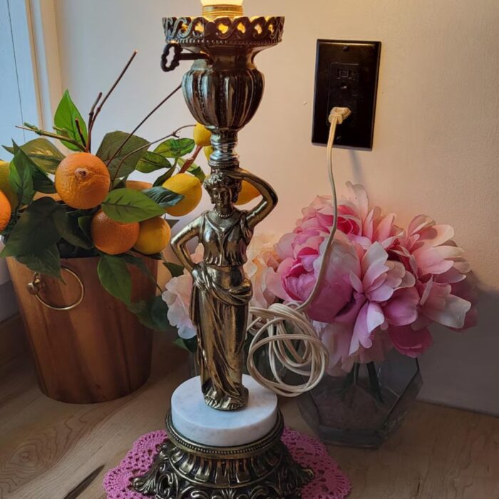 VINTAGE ART NOUVEAU RENAISSANCE LADY GODDESS LAMP BRASS