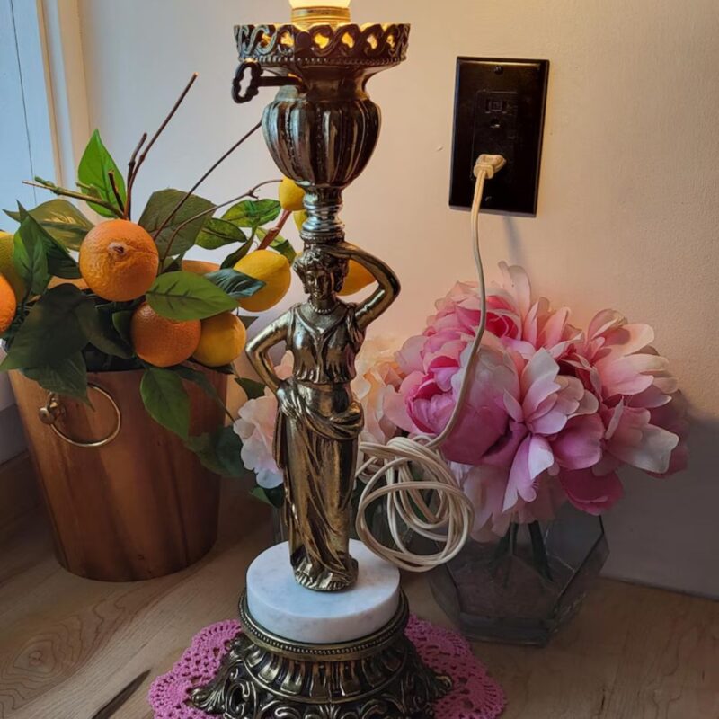 VINTAGE ART NOUVEAU RENAISSANCE LADY GODDESS LAMP BRASS