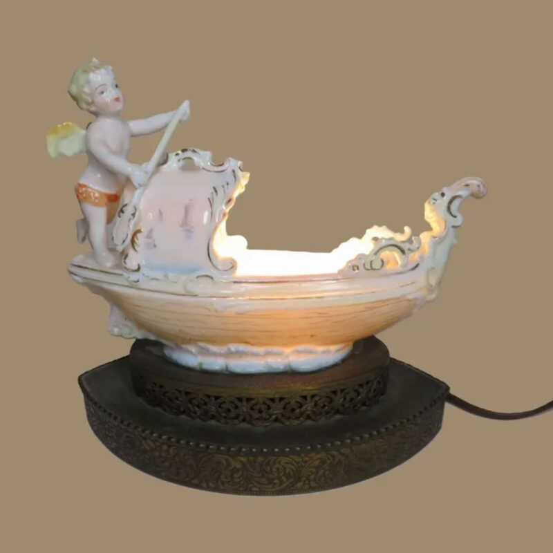 UNIQUE 1920 LAMP BAVARIAN PORCELAIN FIGURINE OF CHERUB