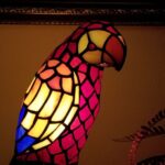 RED PARROT TIFFANY STYLE GLASS CANDLESTICK LAMP