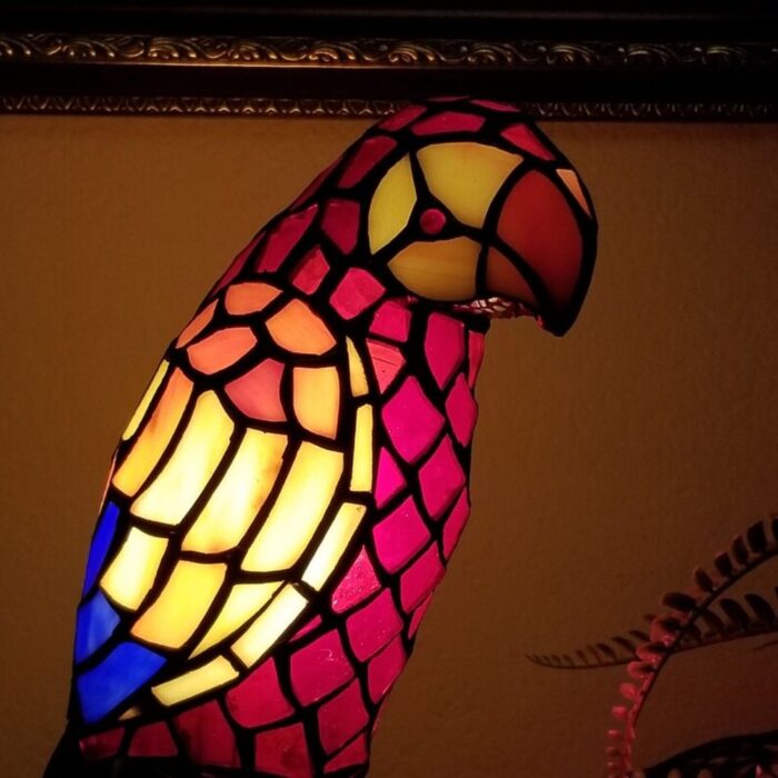 RED PARROT TIFFANY STYLE GLASS CANDLESTICK LAMP