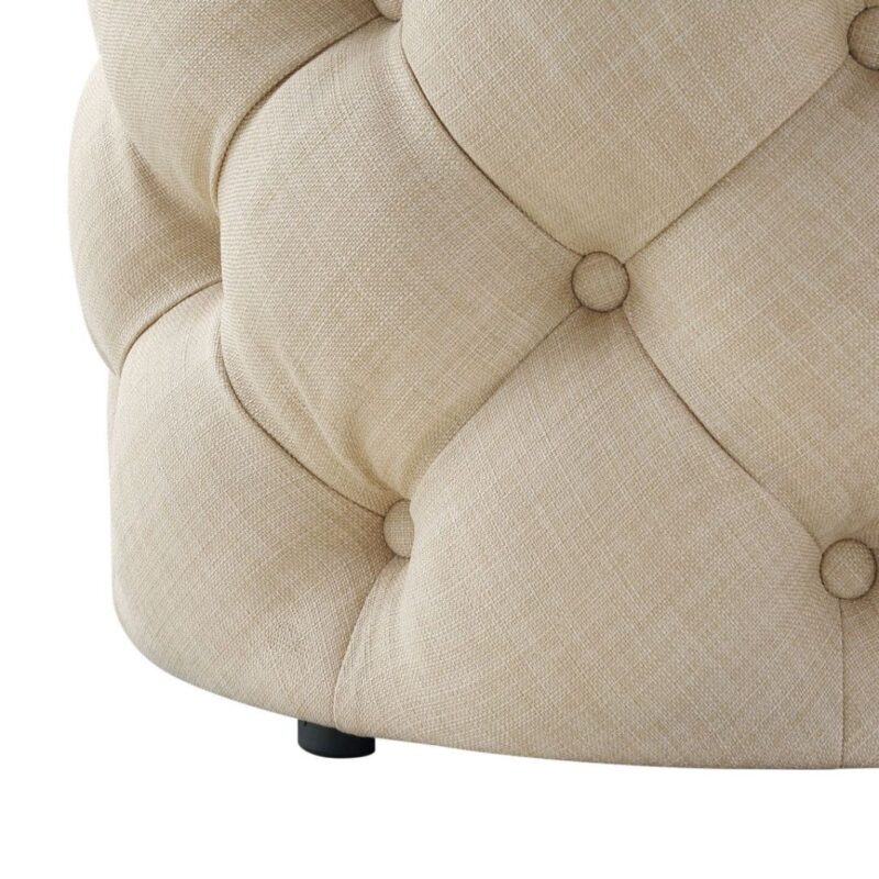 TUFTED ROUND LEATHER OTTOMAN SET OF TWO