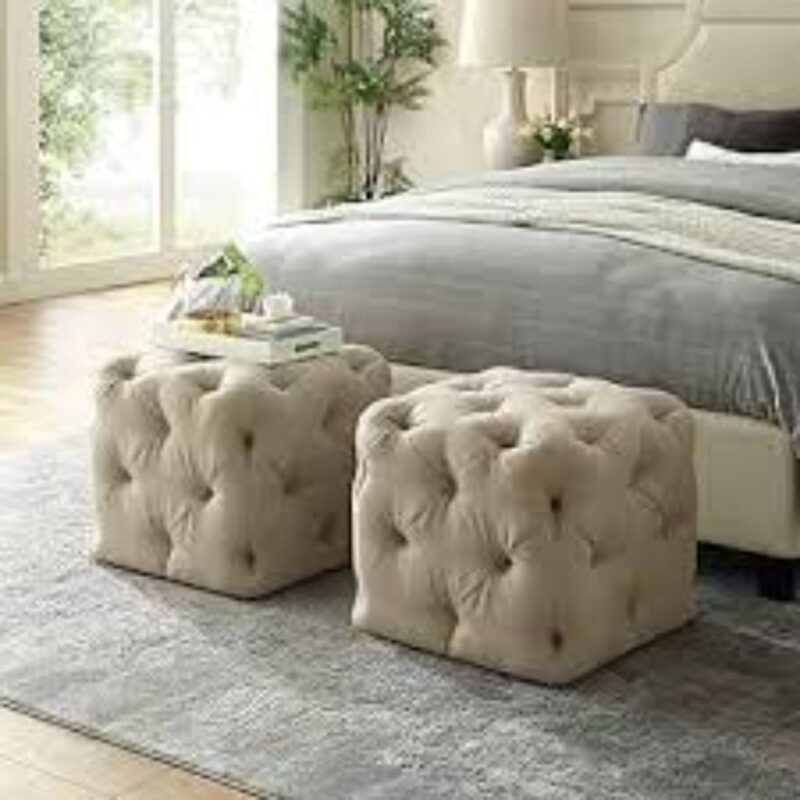 LEATHER POUF OTTOMAN SET OF TWO