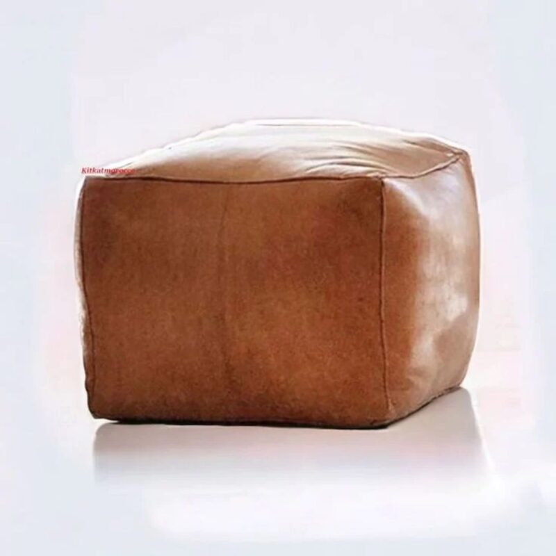 SET OF 2 SQUARE POUFS LEATHER MOROCCAN OTTOMAN