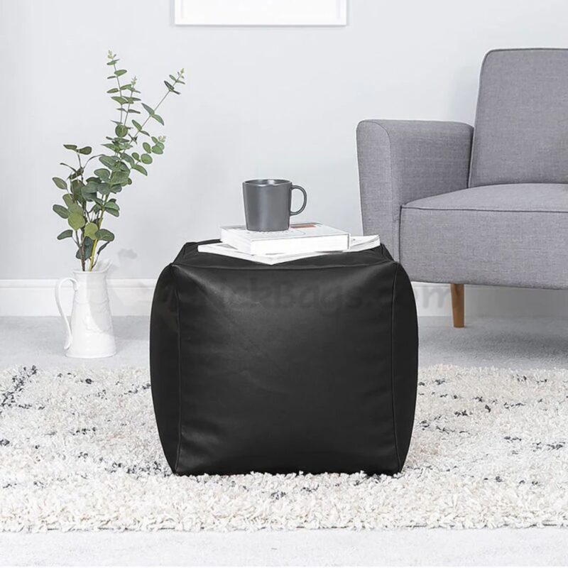 FAUX LEATHER CUBICAL POUFFE