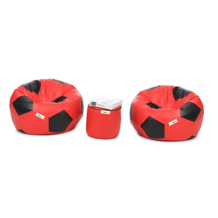 SET OF TWO FOOTBALL BEAN BAGS AND STOOL