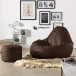 SET OF LEATHER CONE BEAN BAG WITH STOOL