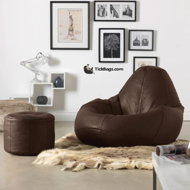 SET OF LEATHER CONE BEAN BAG WITH STOOL