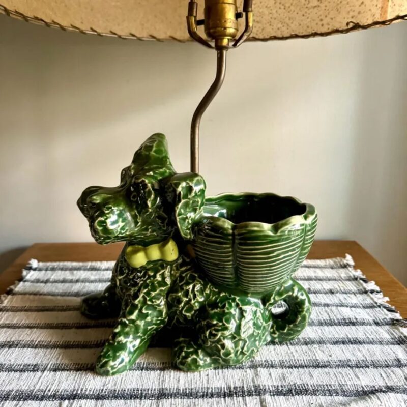 VINTAGE GREEN CERAMIC SCOTTY DOG LAMP