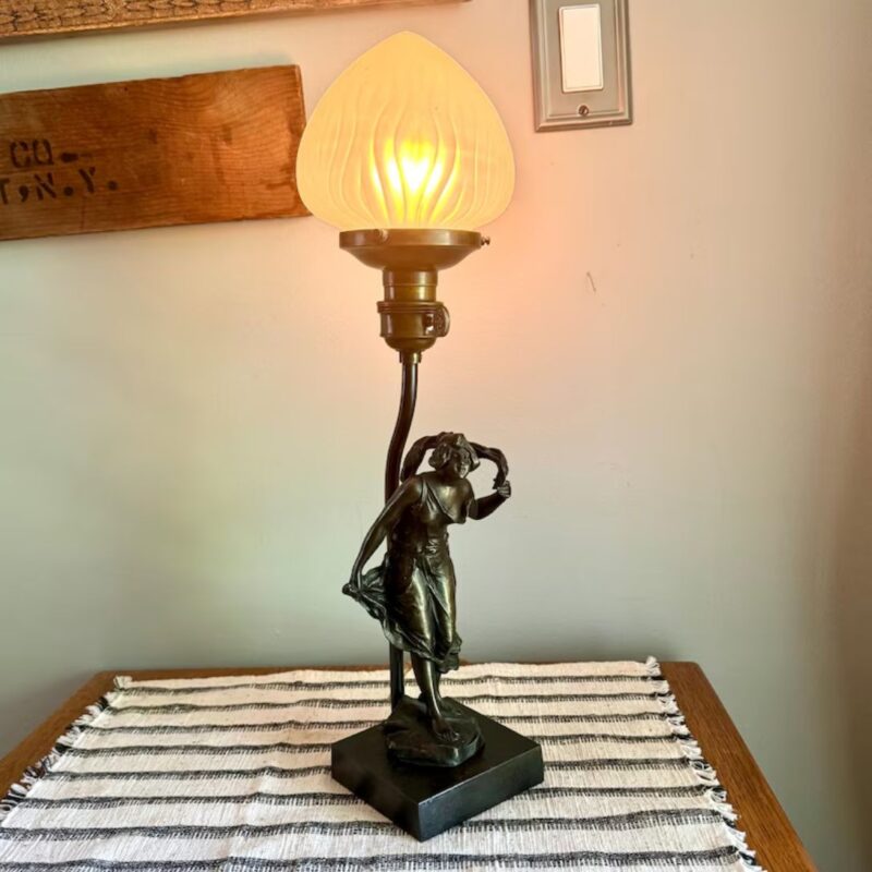 ANTIQUE ART NOUVEAU LADY FIGURINE LAMP