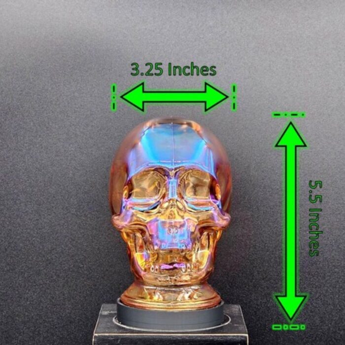 IRIDESCENT AMBER GLASS SKULL LIGHT COVER WITH CUSTOM 3D PRINTED BASE