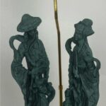 VINTAGE RESIN ORIENTAL MAN AND WOMAN TABLE LAMP WITH SHADE
