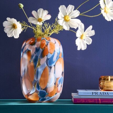 VASE LILLY DOTS BLUE-ORANGE
