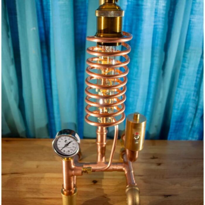STEAMPUNK COPPER AND BRASS EDISON LIGHTBULB TABLE LAMP