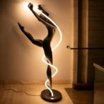 ABSTRACT FIGURE HOLDING LIGHT ORBS SCULPTURAL FLOOR LAMP