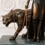 WARRIOR AMAZON GODDESS WITH TIGER BRONZE STATUE