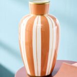 VASE MANDARINO STRIPED PATTERN ORANGE-WHITE HAND-PAINTED